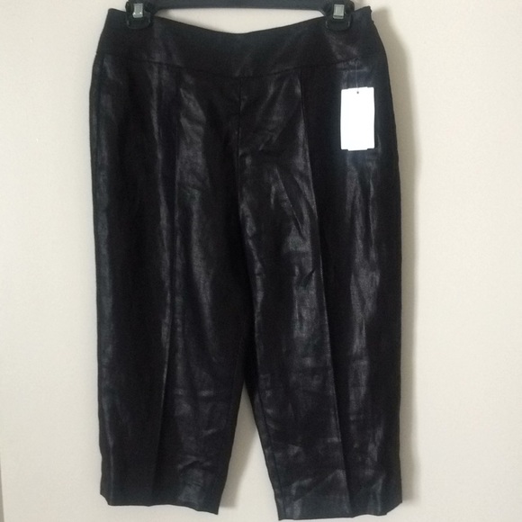 Longchamp black high rise crop coated linen pants - Picture 1 of 7